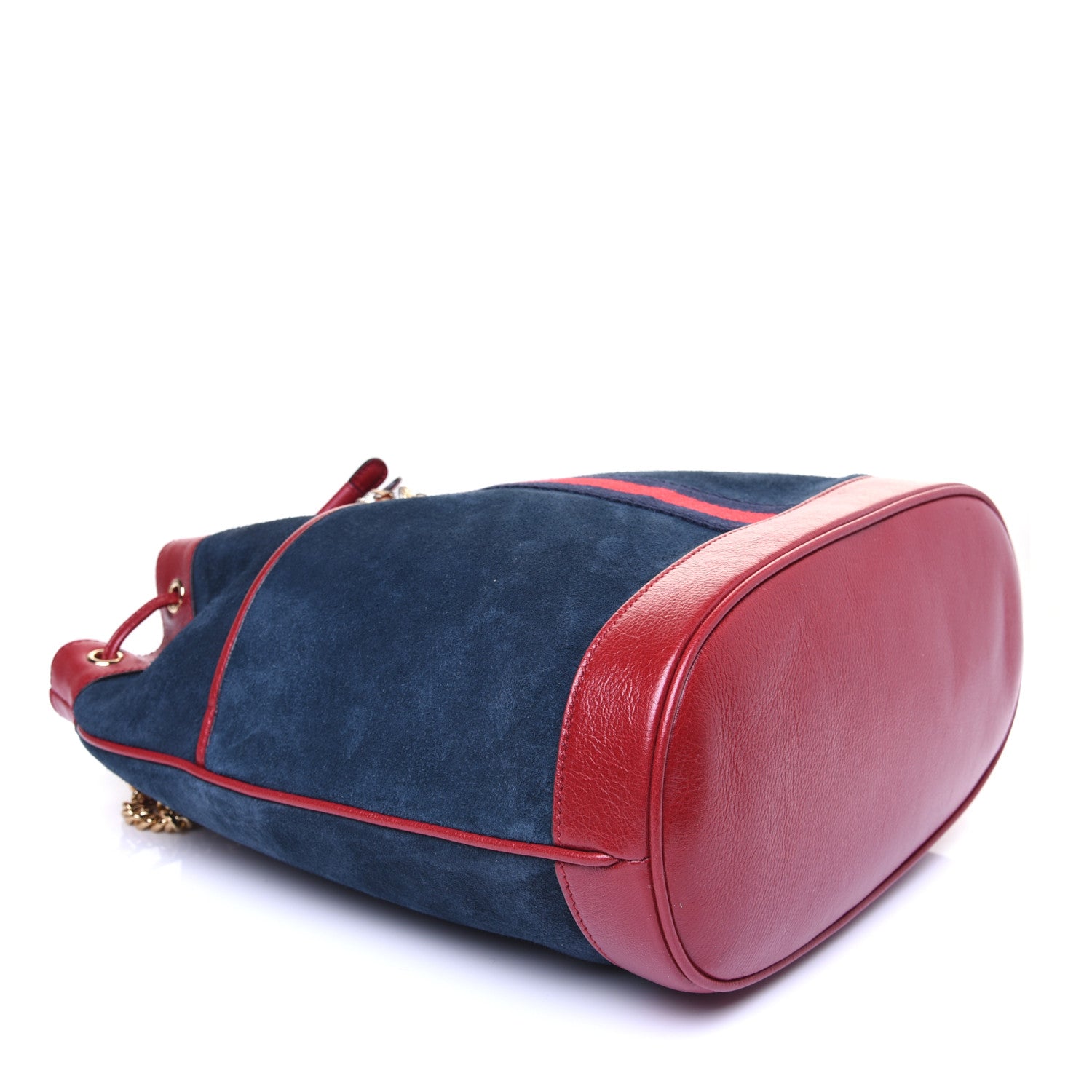 Gucci Suede Calfskin Web Medium Rajah Bucket Bag New Blue Romantic Cherry 4 of 13