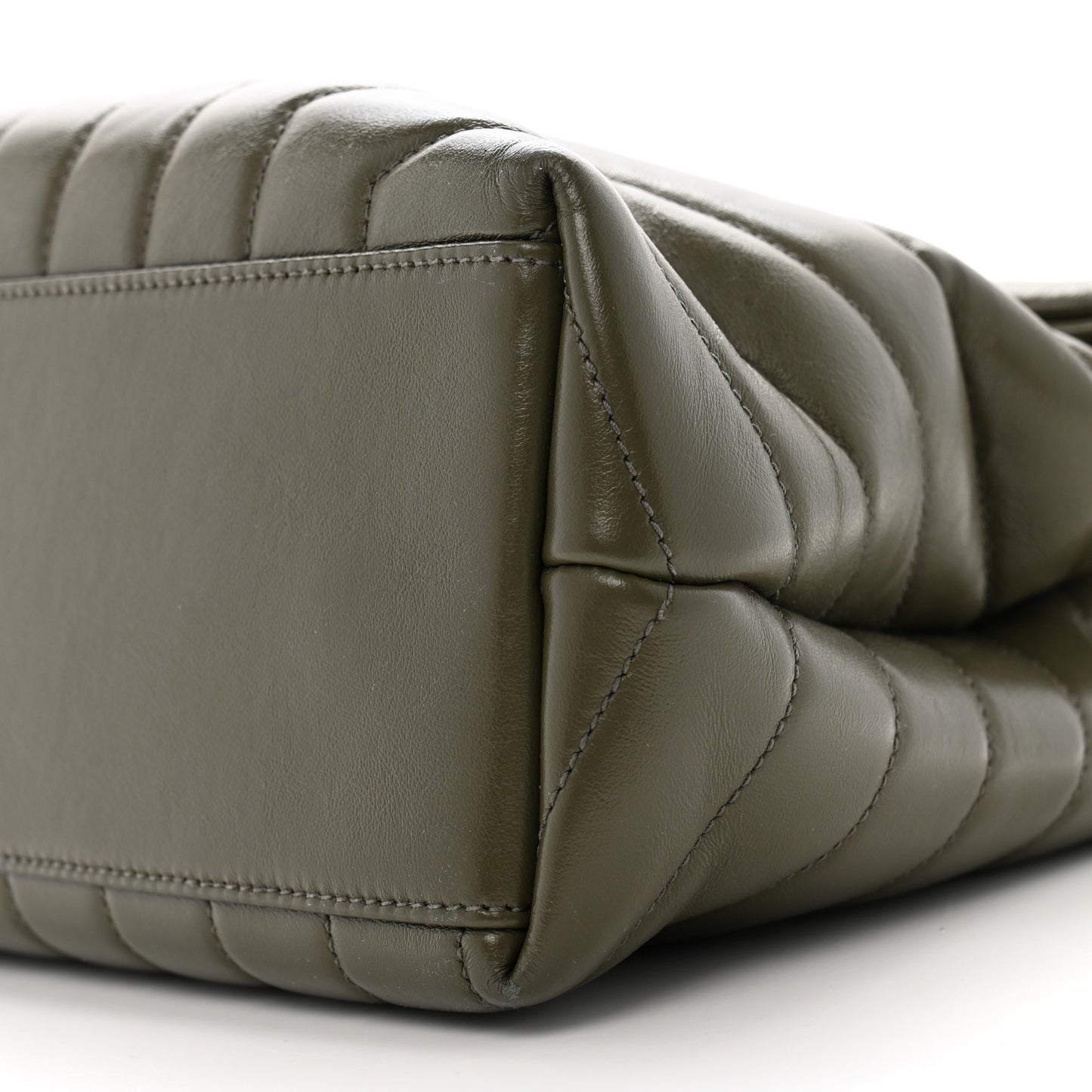 Calfskin Y Quilted Monogram Medium Loulou Chain Satchel Grey Kaki