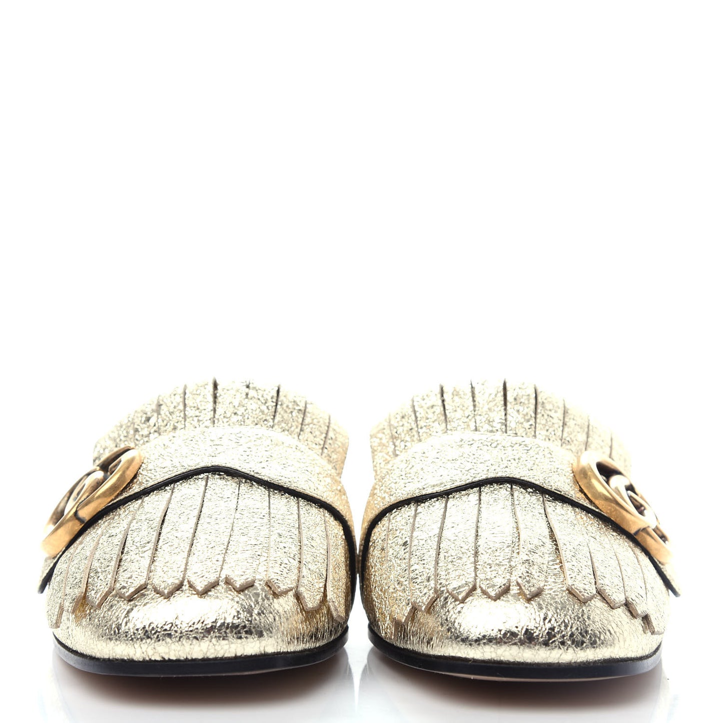Galassia Womens GG Marmont Fringe Slippers 37.5 Platino