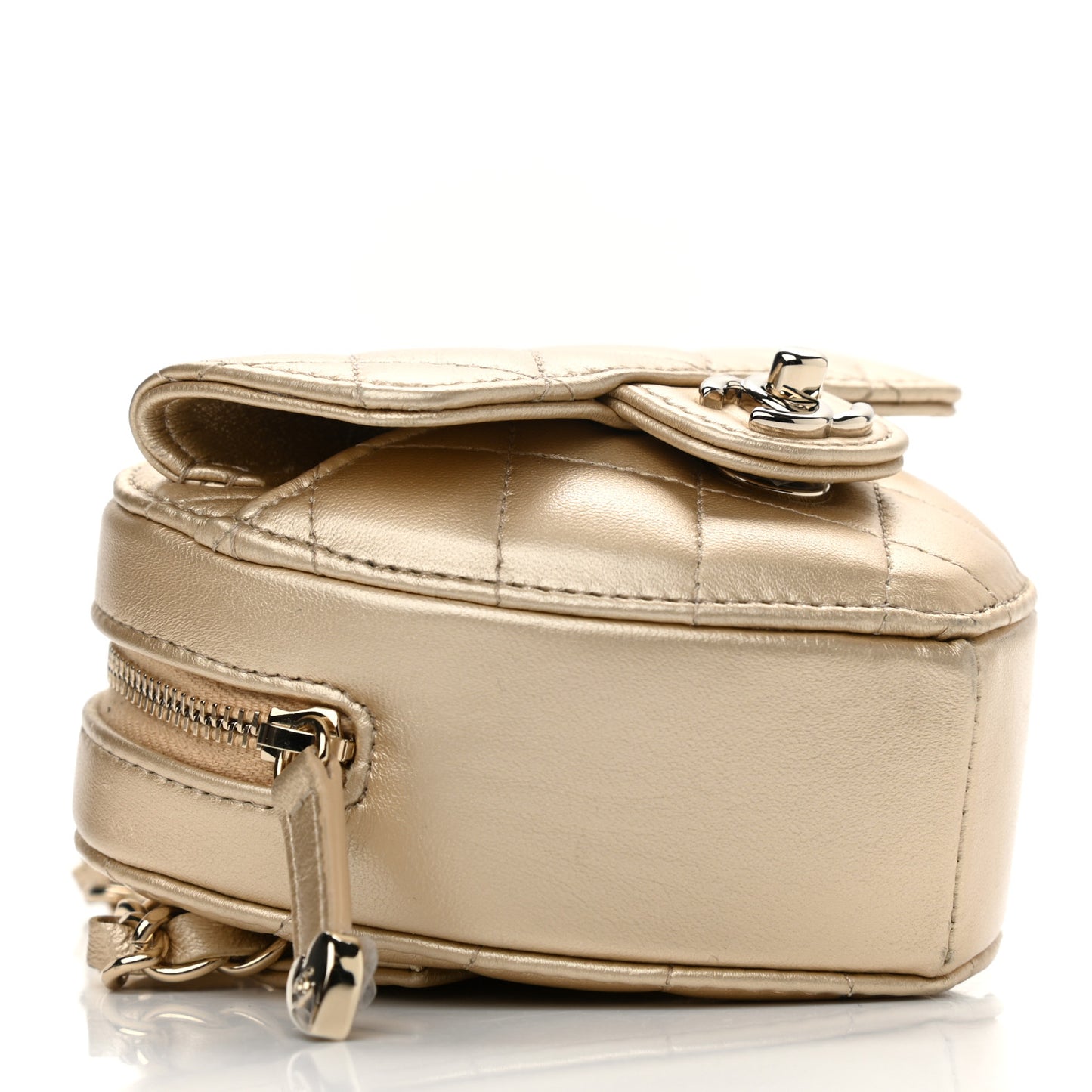 Metallic Lambskin Quilted CC In Love Heart Waist Belt Bag With Chain Gold