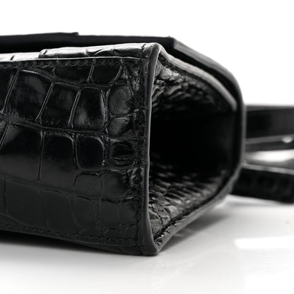 Balenciaga Shiny Calfskin Monochrome Crocodile Embossed Hourglass Top Handle Bag XS Black 11 of 25