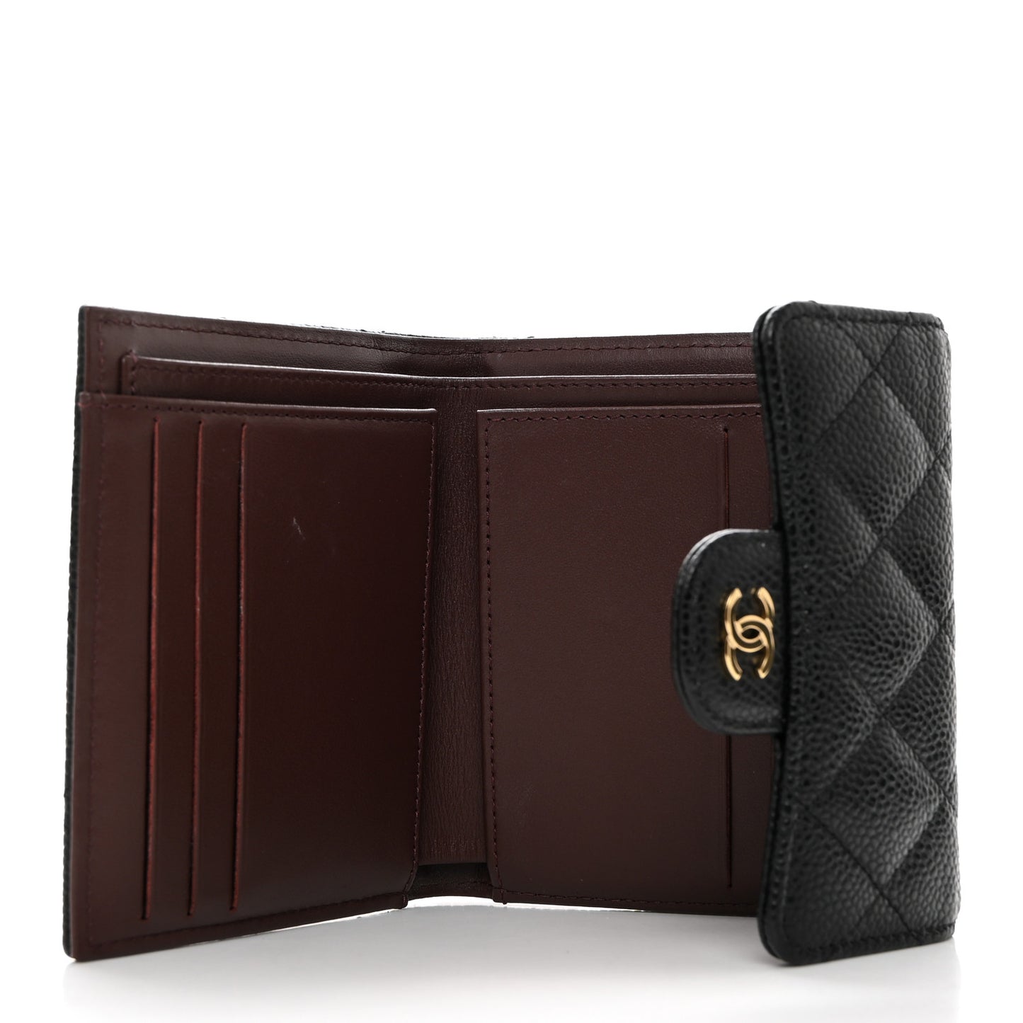 Caviar Quilted Compact Flap Wallet Black