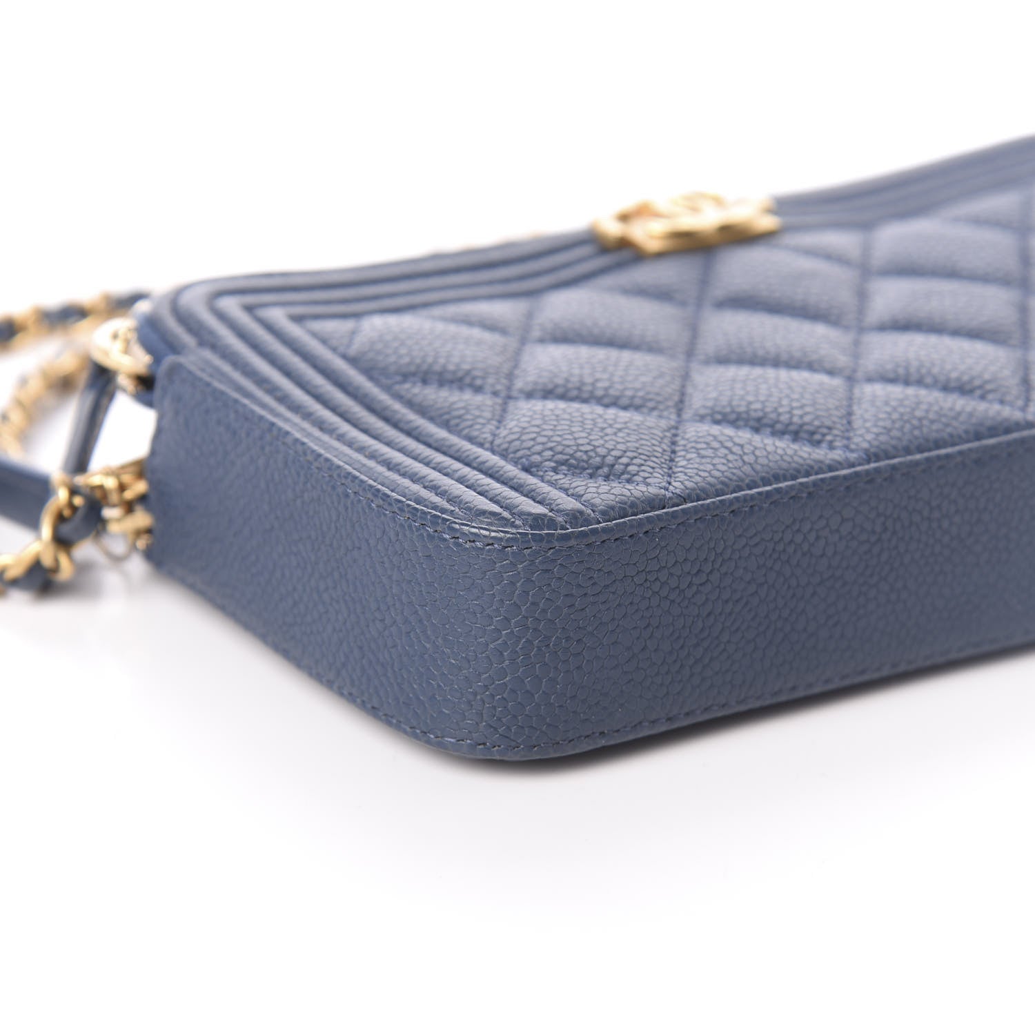 Chanel Caviar Quilted Small Boy Clutch With Chain Blue 11 of 12