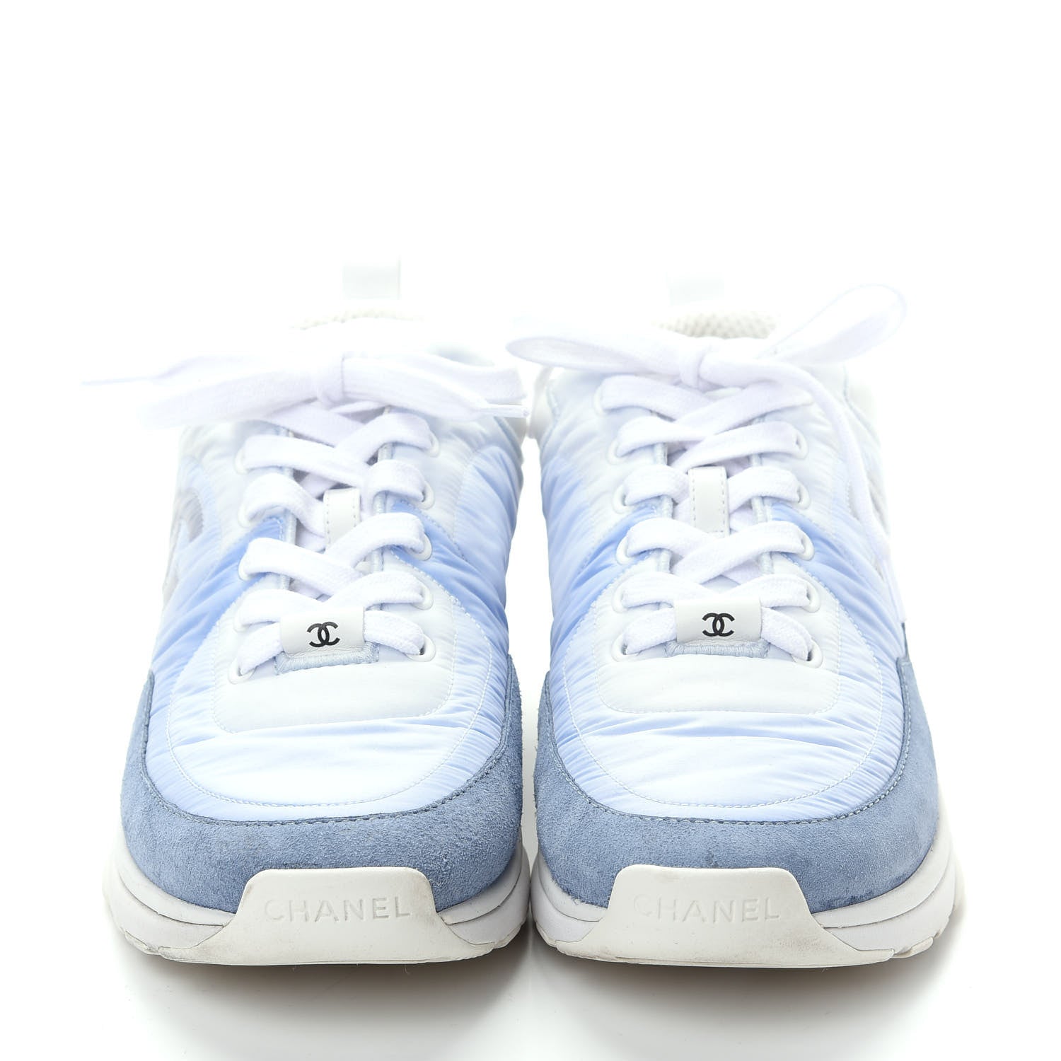 Chanel Suede Calfskin Nylon CC Sneakers 37.5 Sky Blue 2 of 10