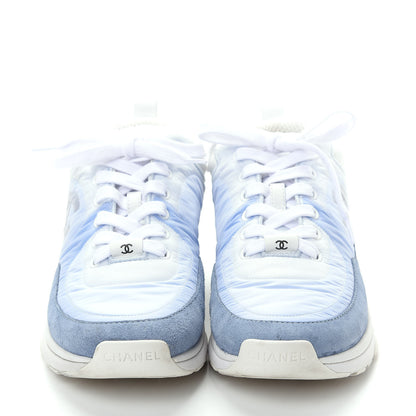 Chanel Suede Calfskin Nylon CC Sneakers 37.5 Sky Blue 2 of 10