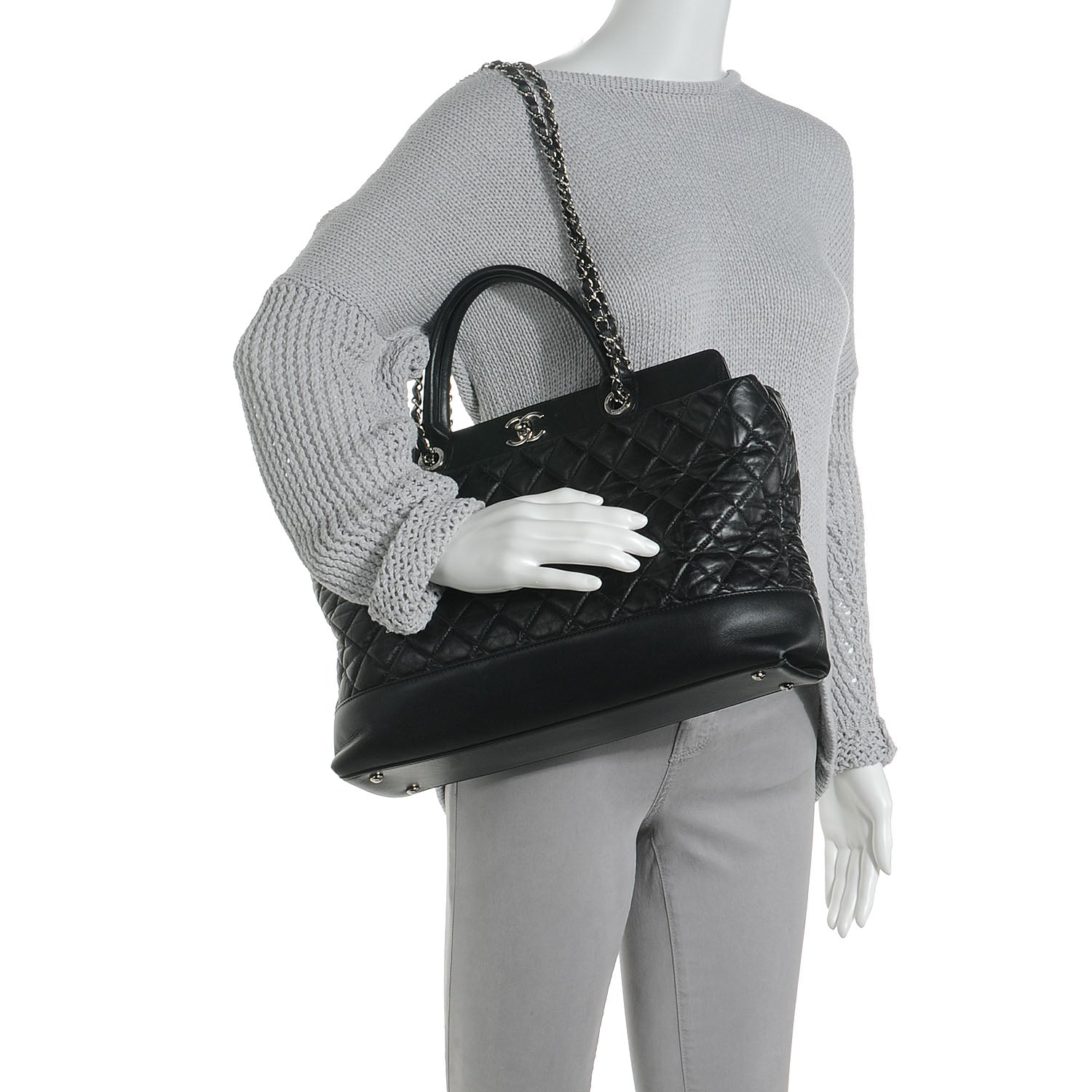 Chanel Aged Calfskin Quilted Be CC Tote Black 2 of 10