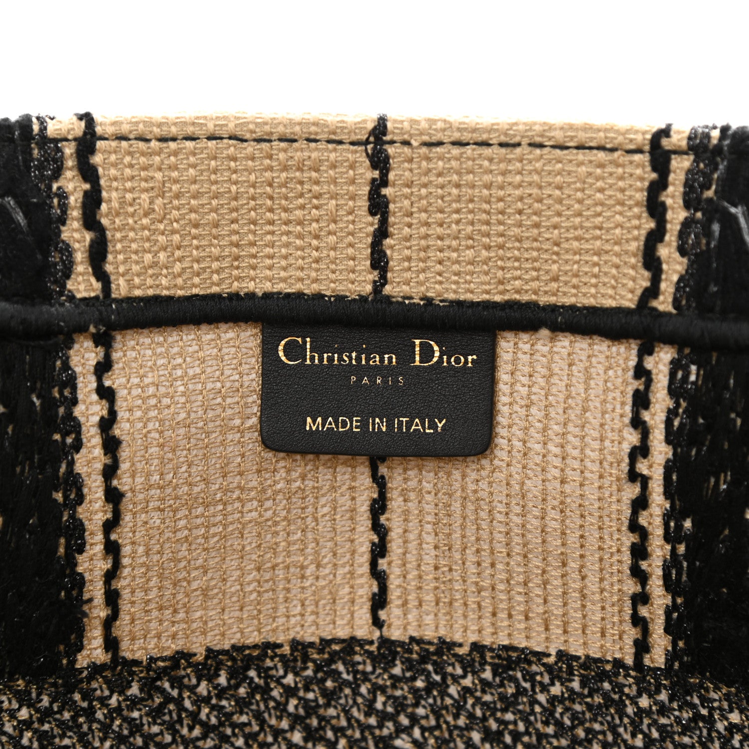 Christian Dior Canvas Embroidered Medium Bayadere Book Tote Black Beige 6 of 10