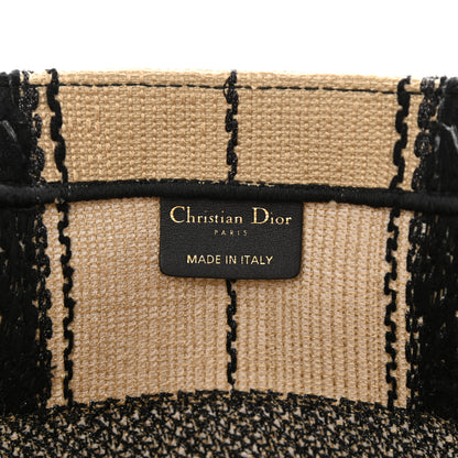 Christian Dior Canvas Embroidered Medium Bayadere Book Tote Black Beige 6 of 10