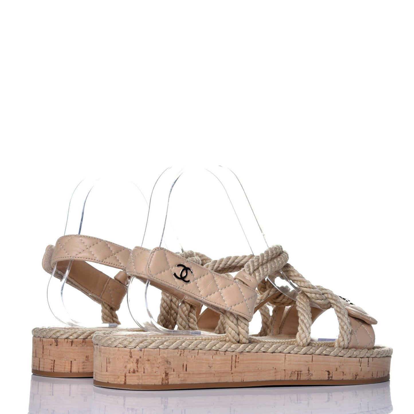 Cord Lambskin Quilted Logo Sandals 38 Beige