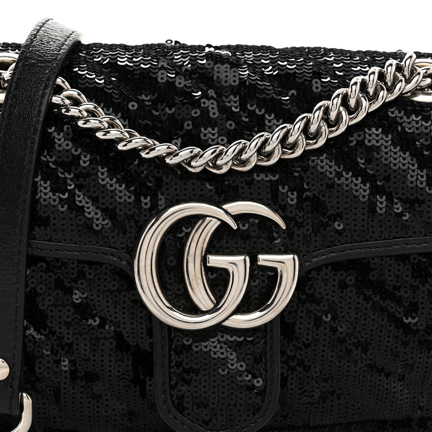 Sequin Matelasse Diagonal Mini GG Marmont Shoulder Bag Black