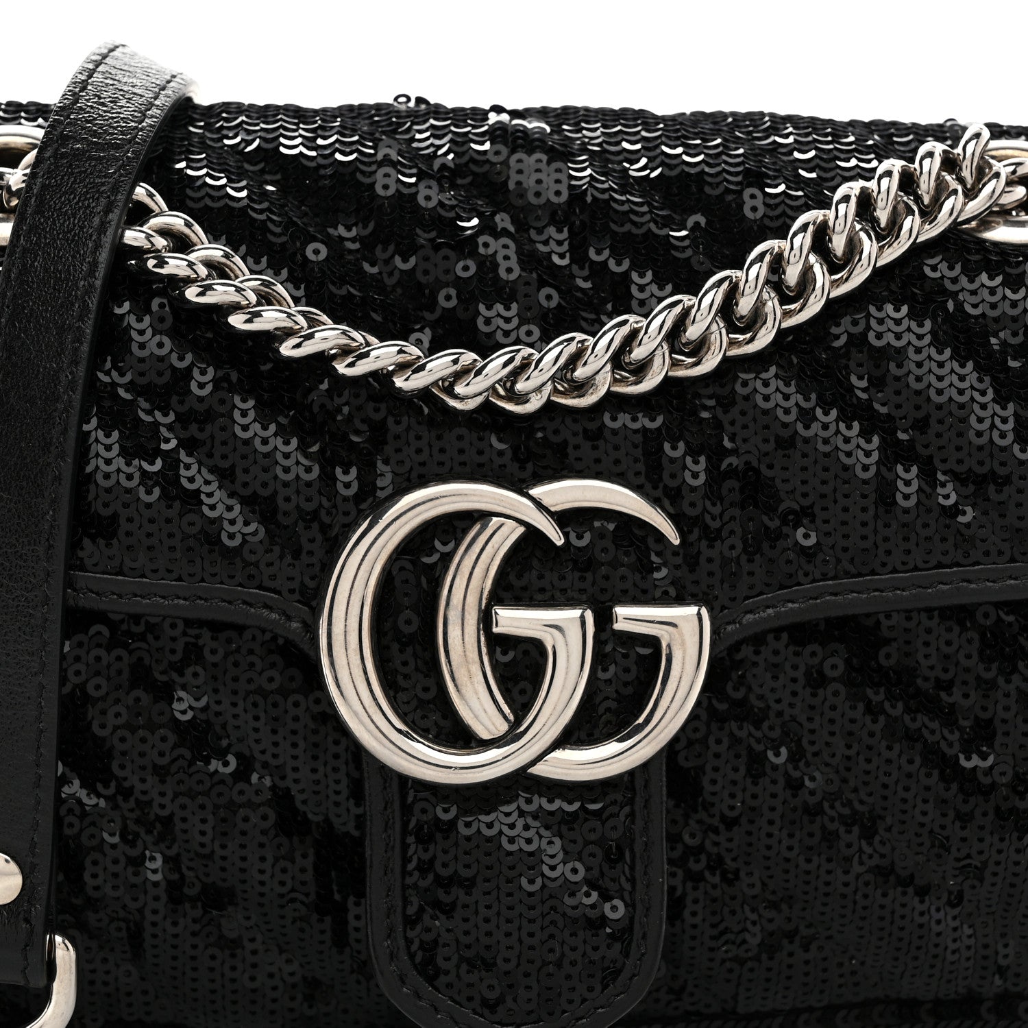 Gucci Sequin Matelasse Diagonal Mini GG Marmont Shoulder Bag Black 8 of 10