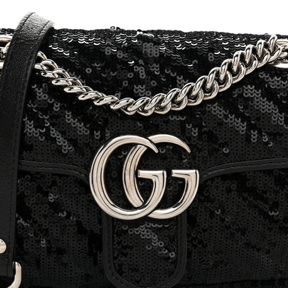 Gucci Sequin Matelasse Diagonal Mini GG Marmont Shoulder Bag Black 8 of 10