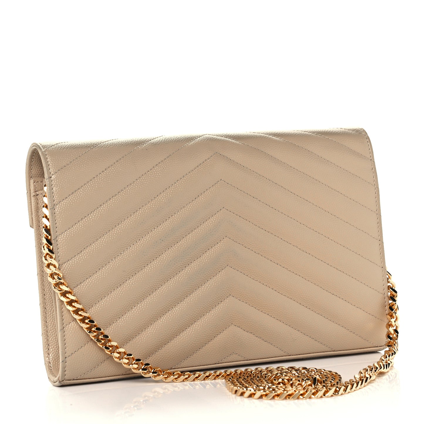 Grain De Poudre Matelasse Chevron Monogram Chain Wallet Nude Powder