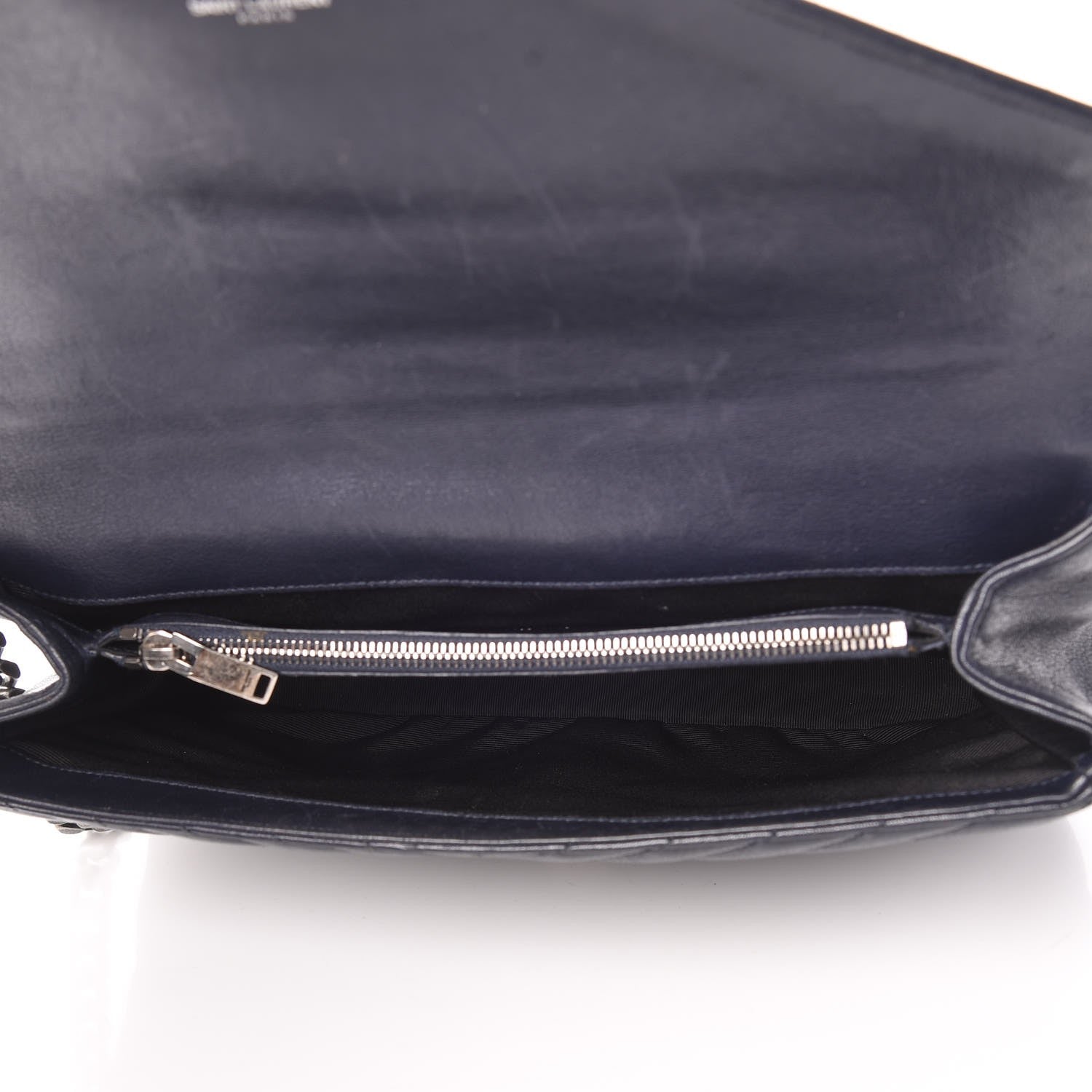 Saint Laurent Sheepskin Matelasse Chevron Monogram Large College Satchel Navy Blue 8 of 17