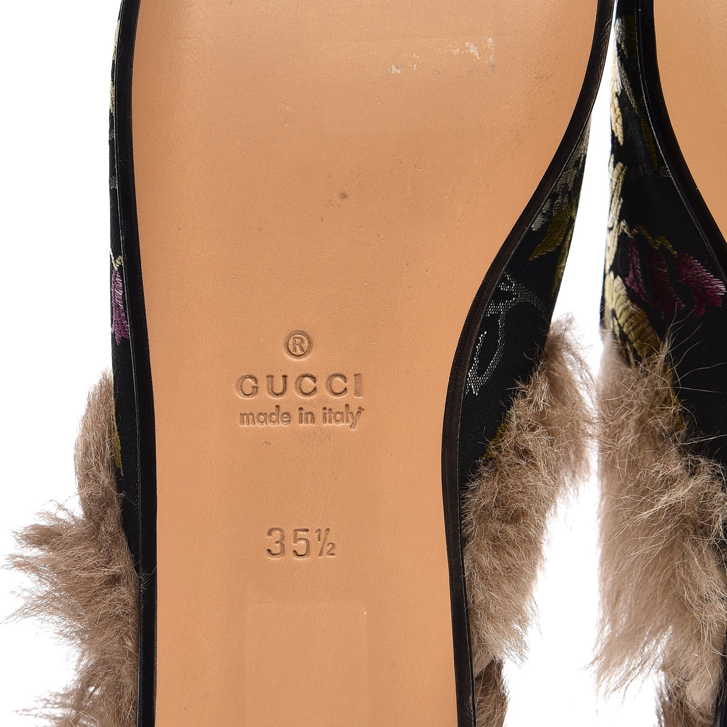 Jacquard Fur Floral Embroidered Womens Princetown Slippers 35.5 Black Multicolor