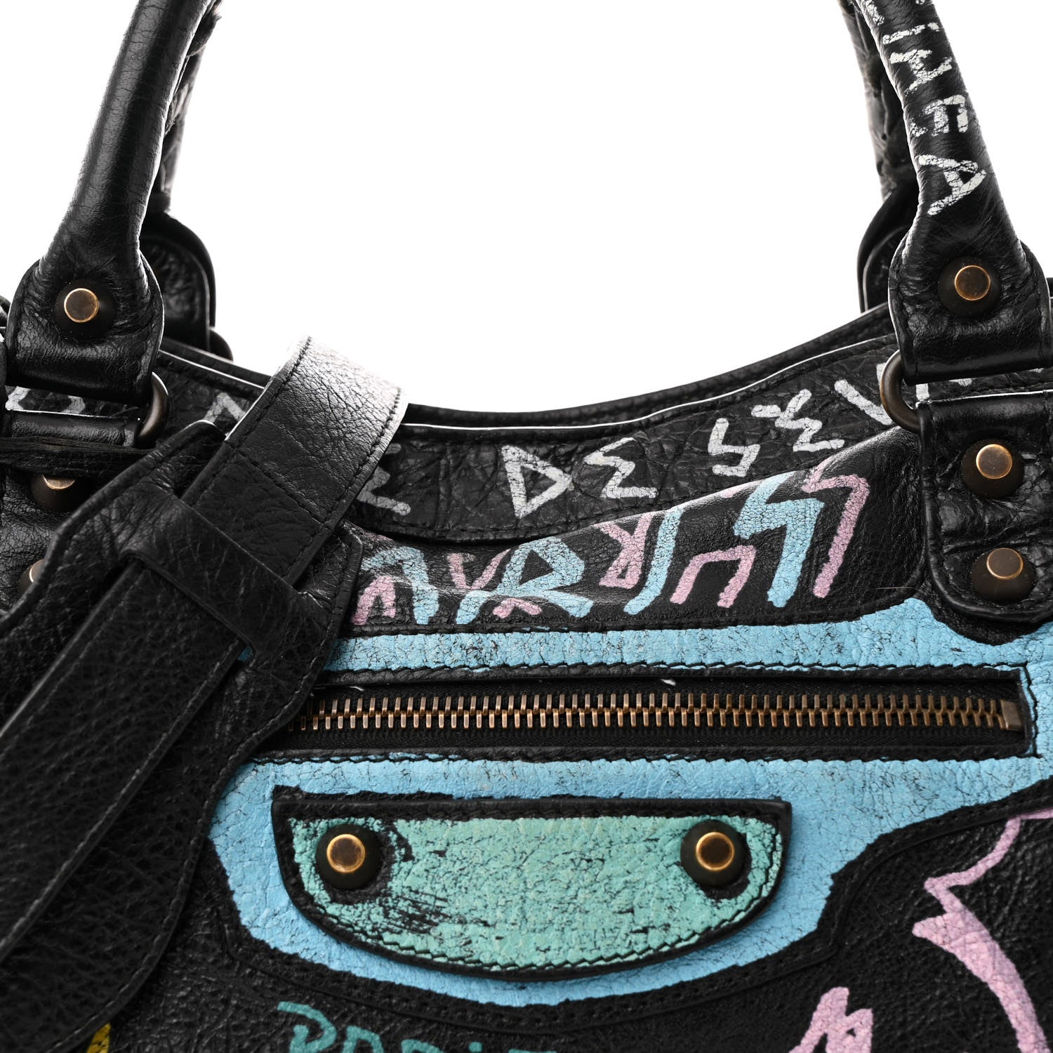 Balenciaga Agneau Graffiti All Over Classic Hardware City Black