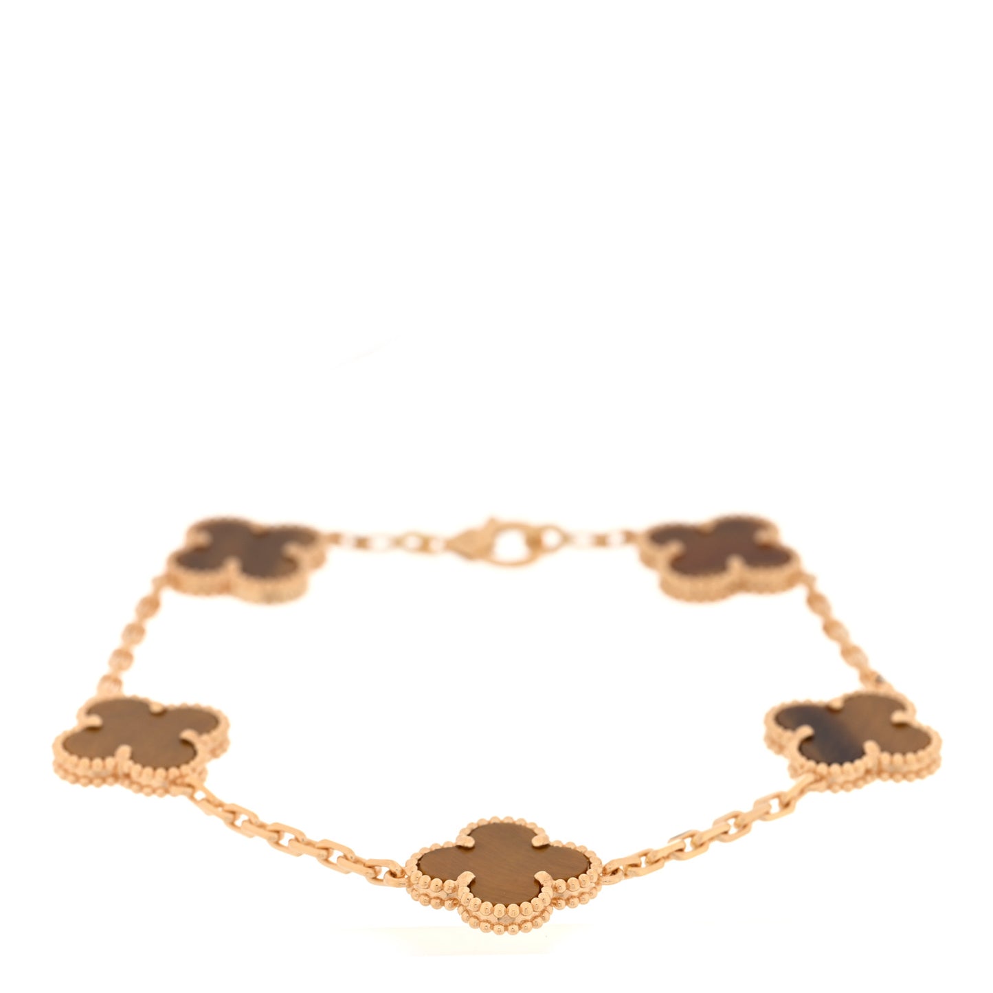 18K Yellow Gold Tiger Eye 5 Motifs Vintage Alhambra Bracelet