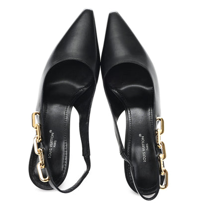 Louis Vuitton Calfskin Sparkle Slingback Pumps 37 Black 2 of 9