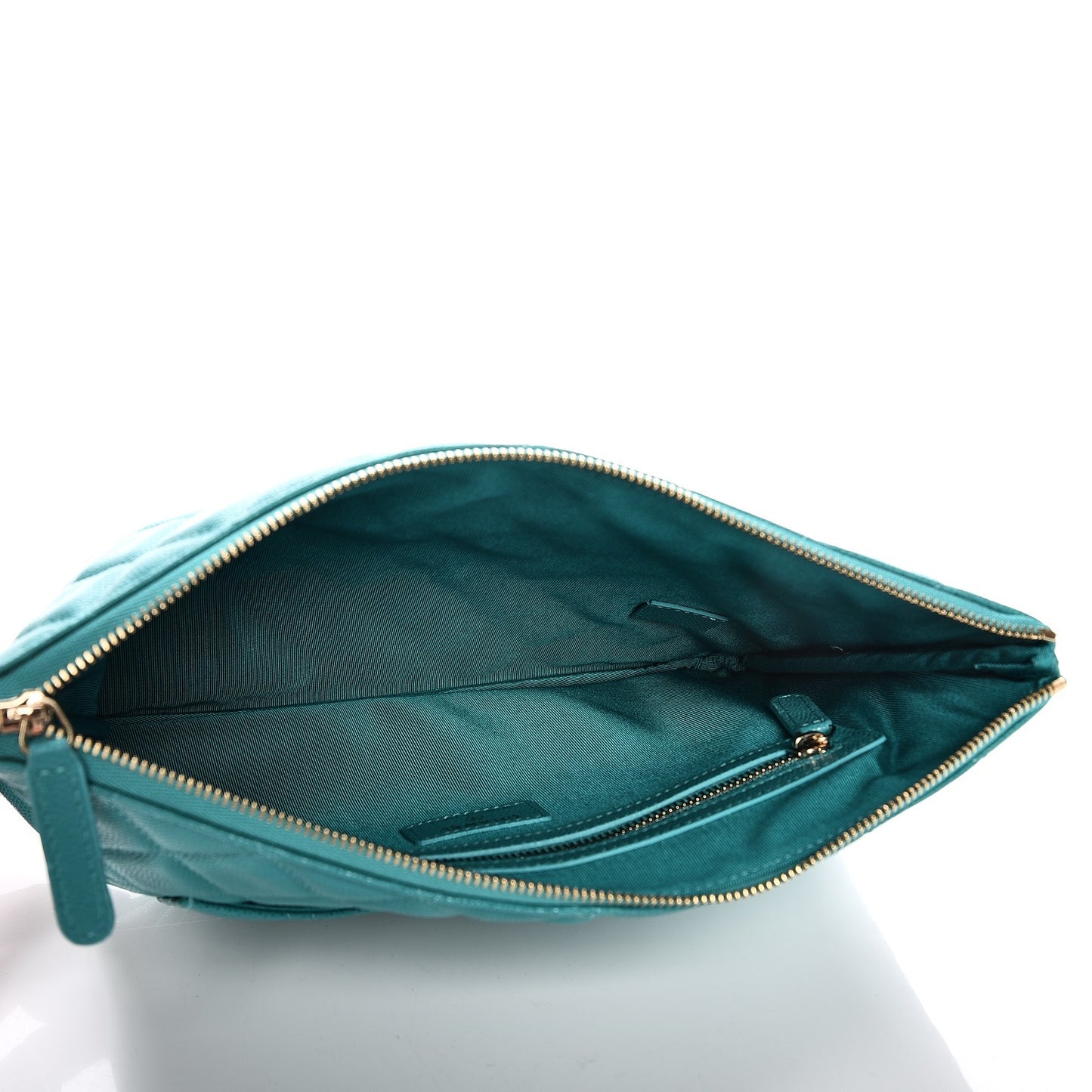 Iridescent Caviar Quilted Medium Cosmetic Case Turquoise