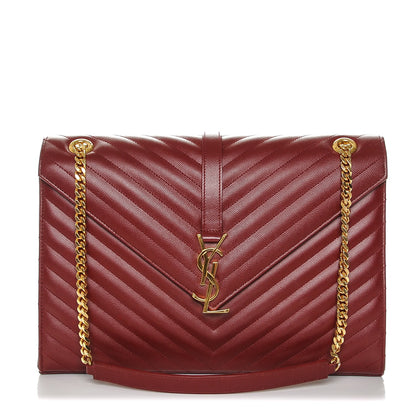 Saint Laurent Grain De Poudre Matelasse Chevron Large Monogram Satchel Oxblood 1 of 6