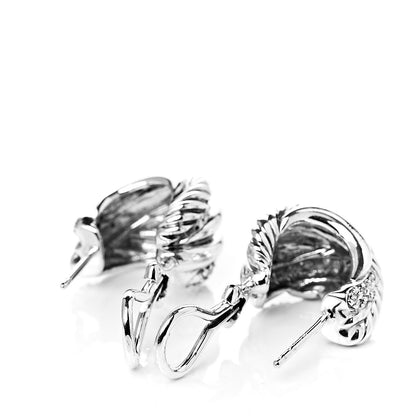 David Yurman Sterling Silver Diamond Woven Crossover Hoop Earrings 3 of 4