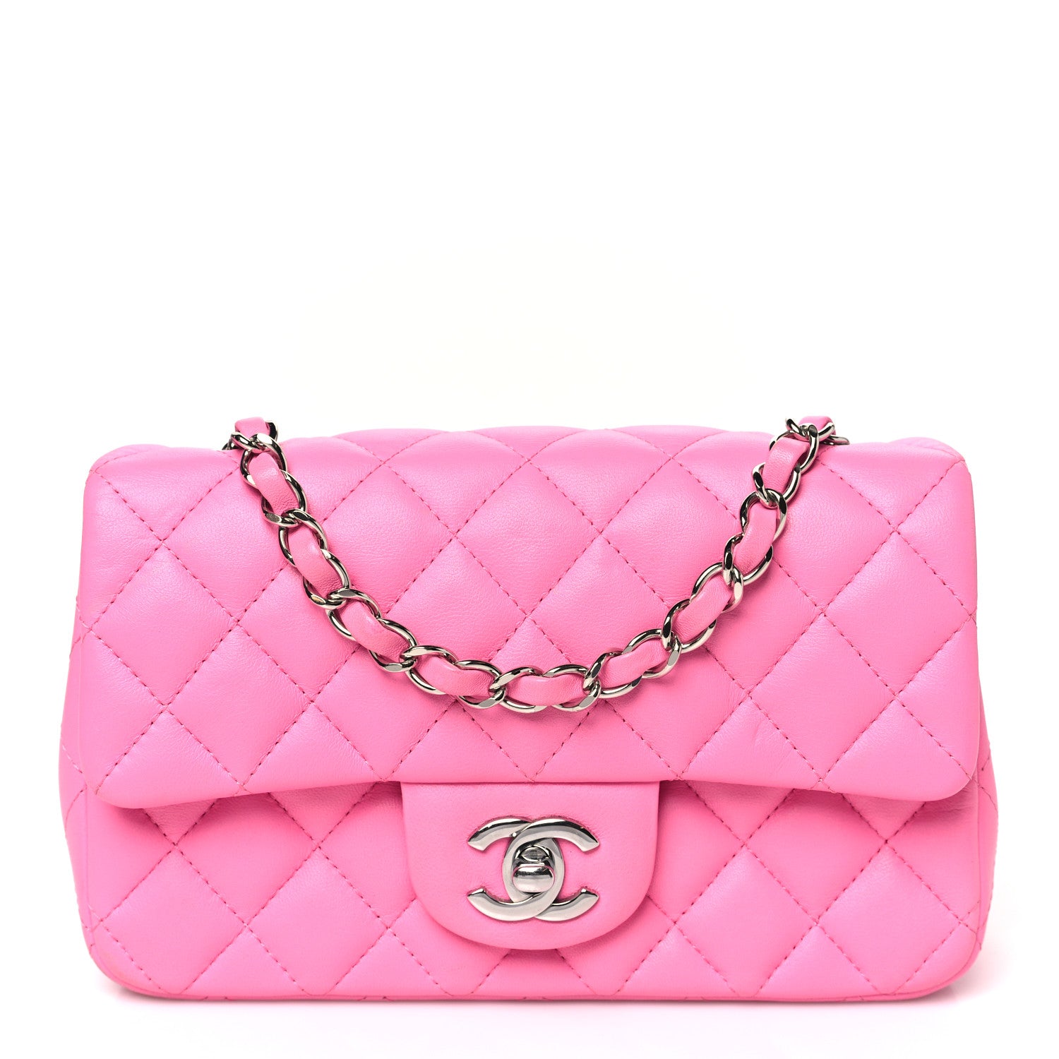 Chanel Lambskin Quilted Mini Rectangular Flap Neon Pink 1 of 13