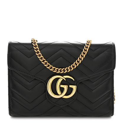 Gucci Calfskin Matelasse GG Marmont Chain Wallet Black 1 of 11
