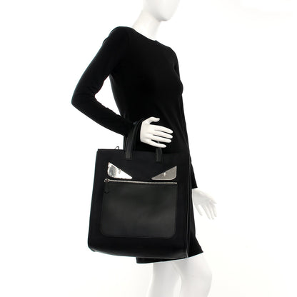 Fendi Nylon Vitello Liberty Metal Monster Eyes Tote Black 2 of 9