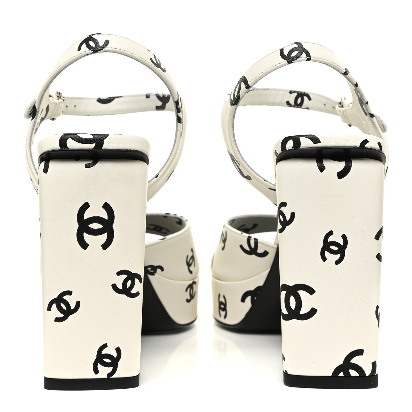 Printed Lambskin Coco Beach Platform Sandals 39 White Black