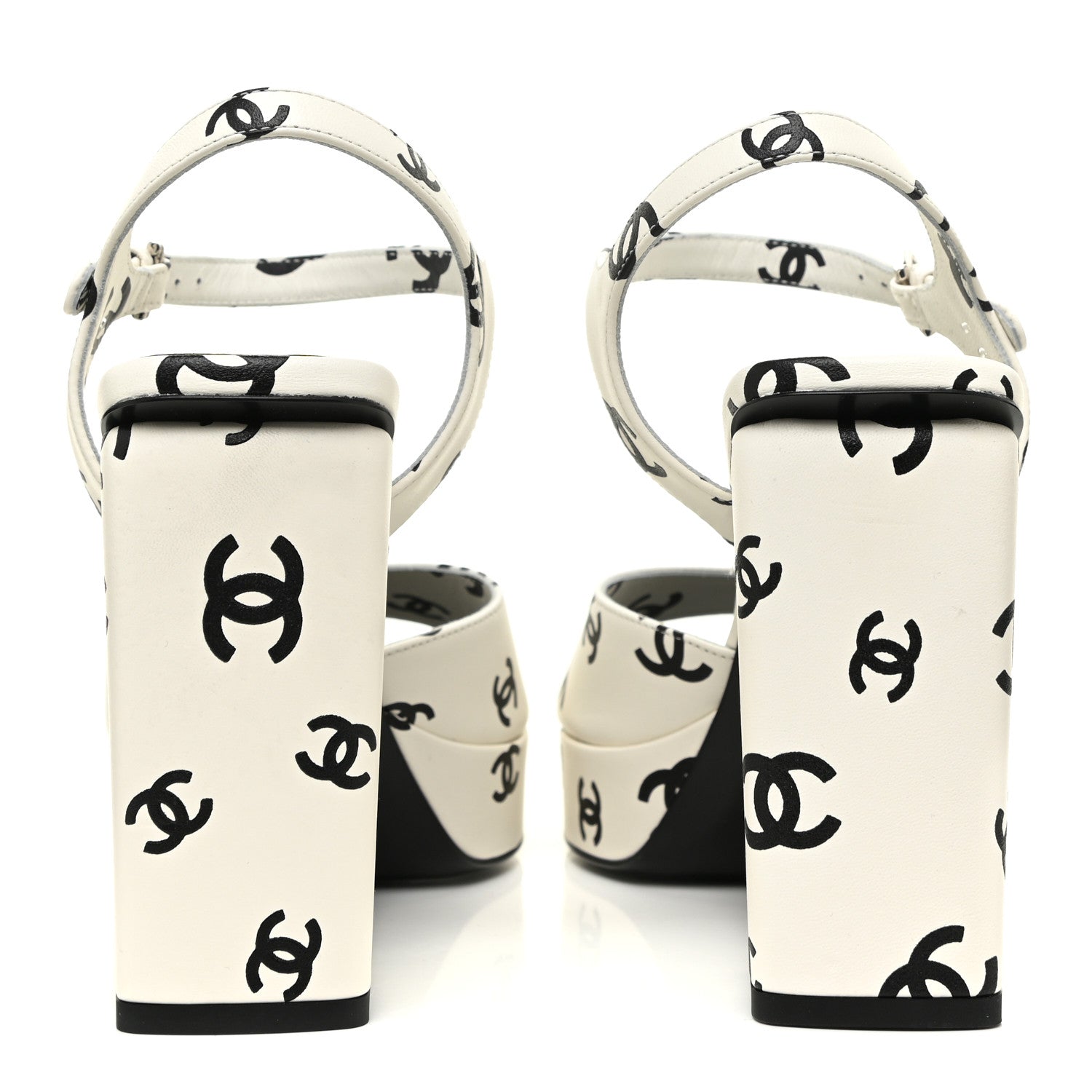 Chanel Printed Lambskin Coco Beach Platform Sandals 39 White Black 4 of 9