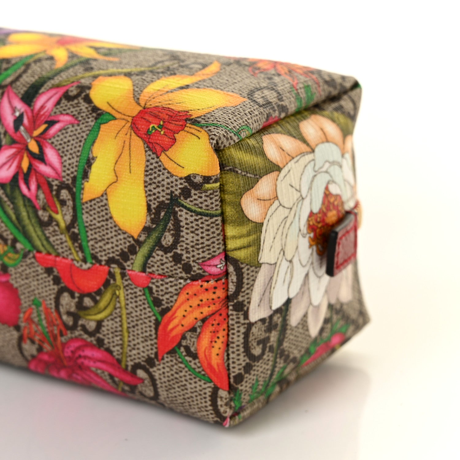 Gucci Soft GG Supreme Monogram Flora Calfskin Small Ophidia Cosmetic Case Beige Ebony Multicolor Rosso 9 of 9