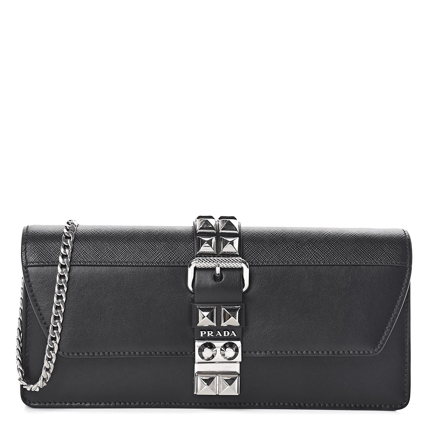 City Calfskin Saffiano Studded Elektra Clutch Black