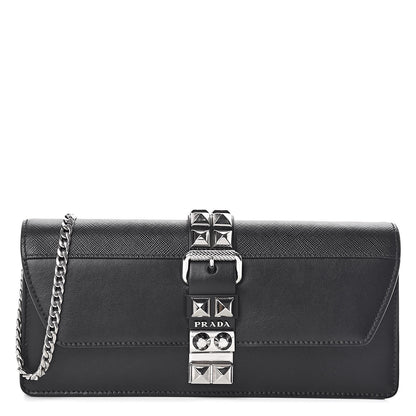 Prada City Calfskin Saffiano Studded Elektra Clutch Black 1 of 10