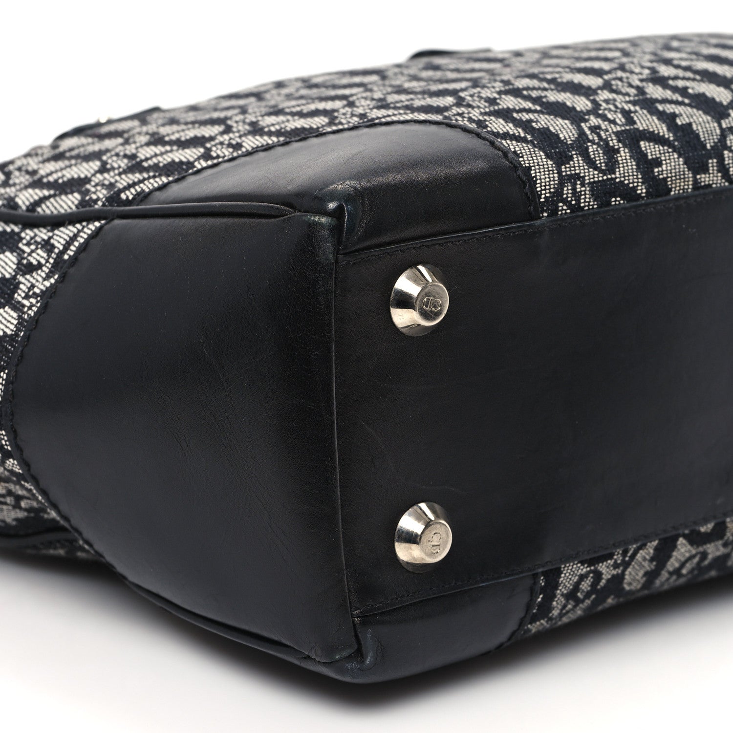 Christian Dior Denim Calfskin Monogram Tote Navy Blue 9 of 12