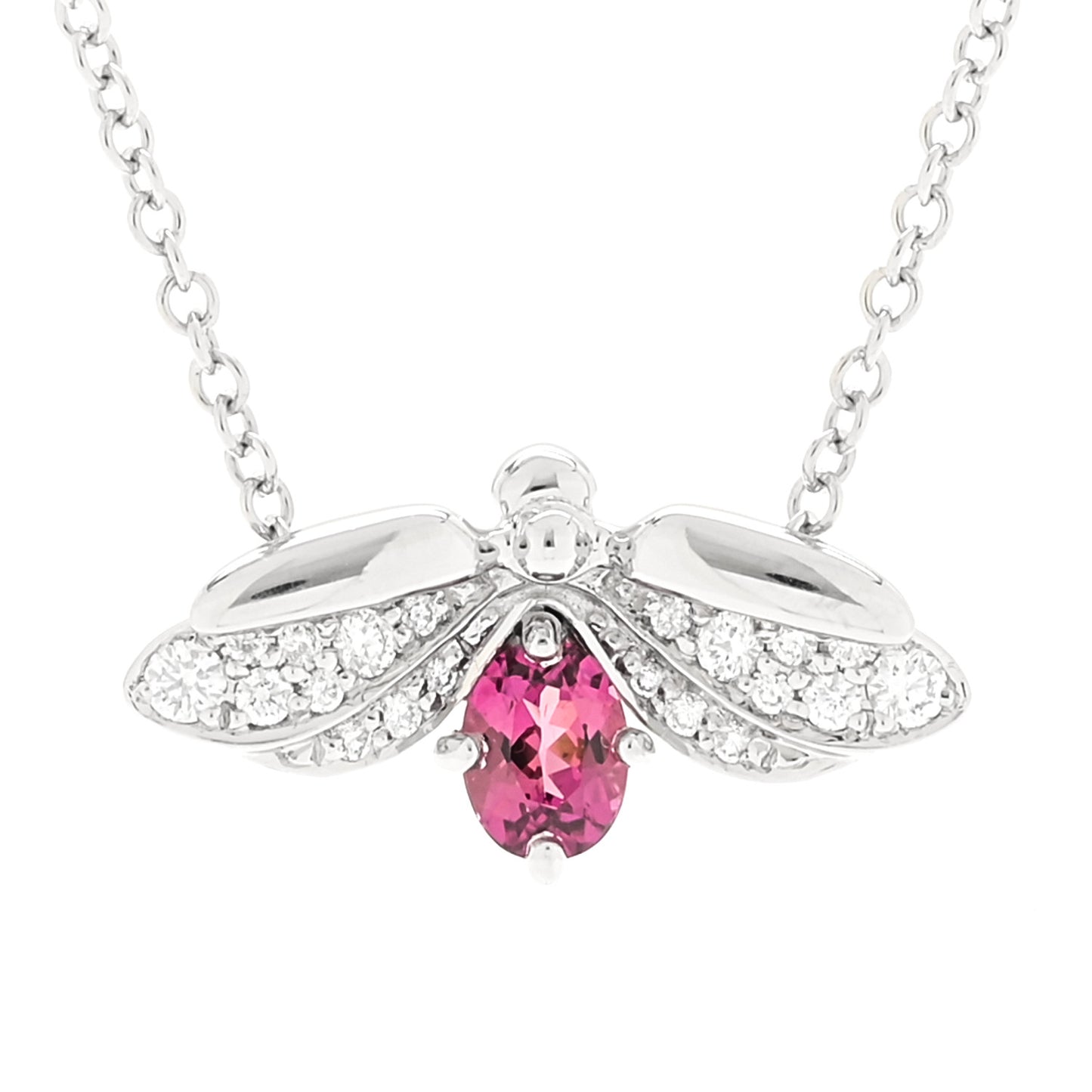 Platinum Diamond Rubellite Paper Flowers Firefly Pendant Necklace