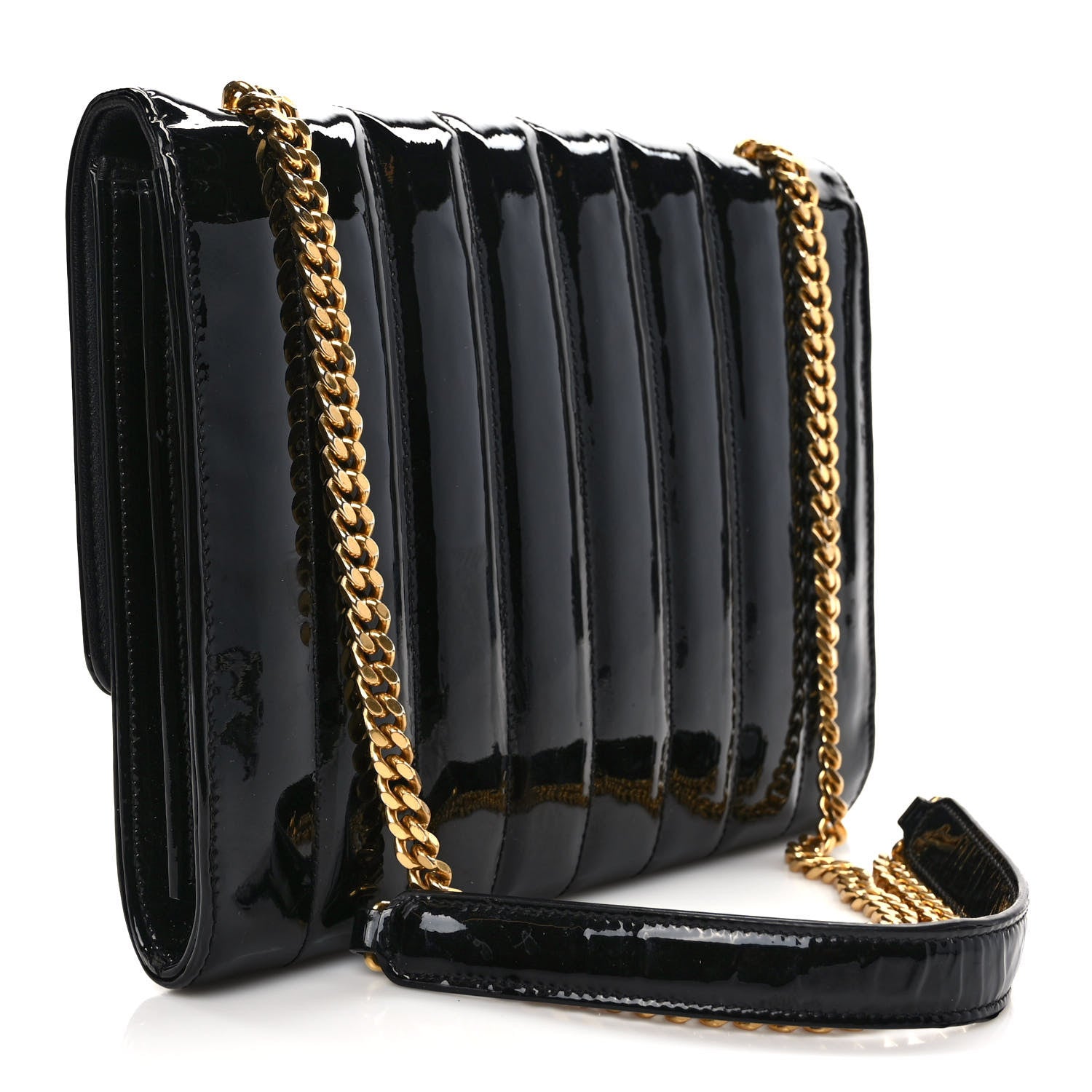 Saint Laurent Patent Calfskin Matelasse Monogram Vicky Chain Wallet Black 3 of 11