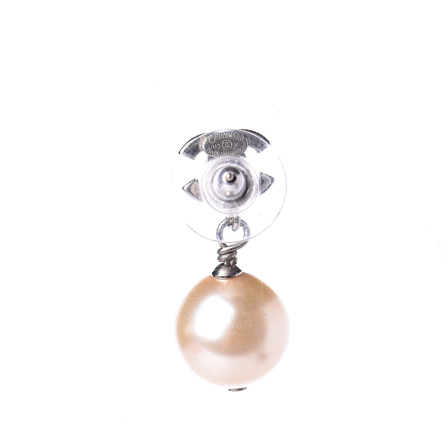 Crystal Pearl CC Drop Earrings Silver Pearly White