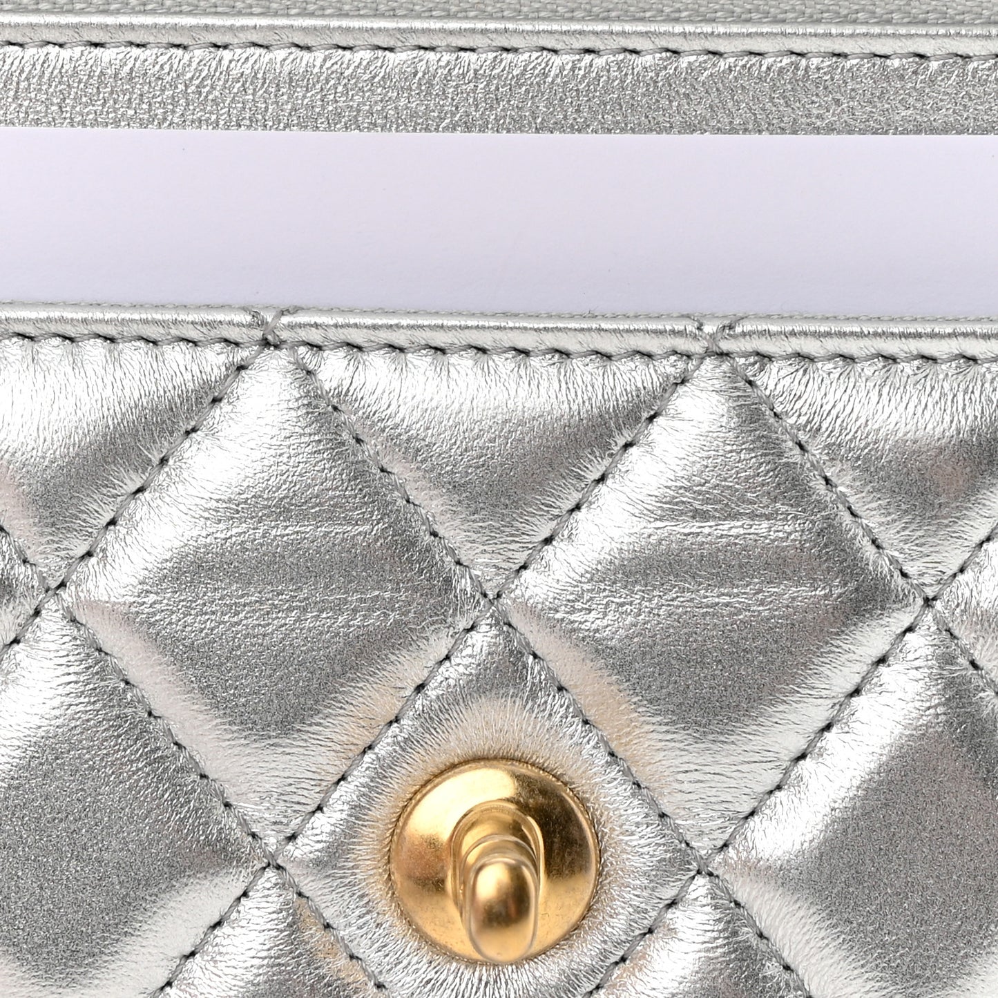 Metallic Calfskin Quilted Top Handle Wallet on Chain WOC Silver