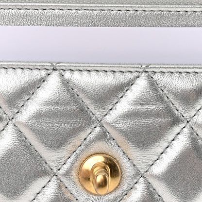 Chanel Metallic Calfskin Quilted Top Handle Wallet on Chain WOC Silver 13 of 14