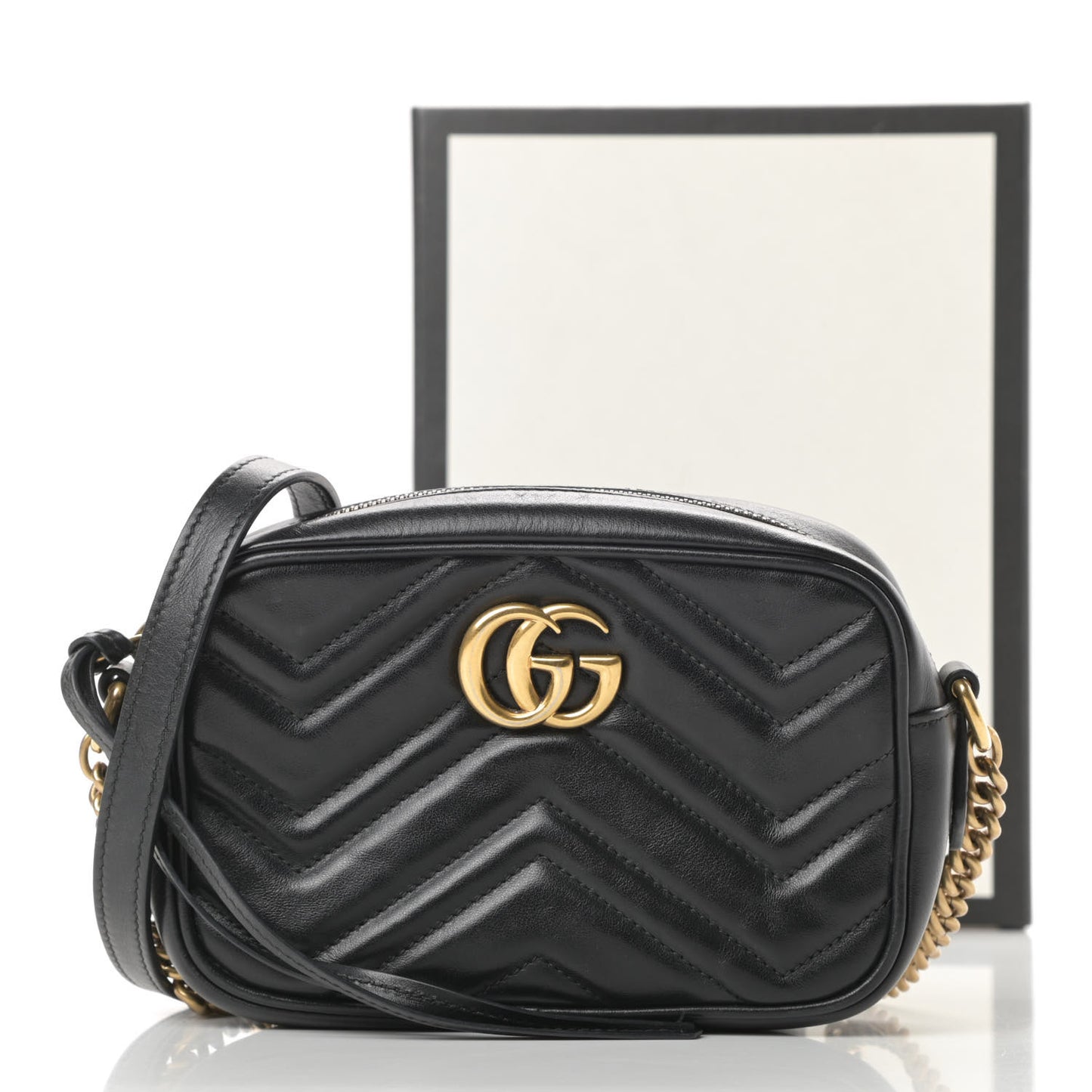 Calfskin Matelasse Mini GG Marmont Chain Shoulder Bag Black