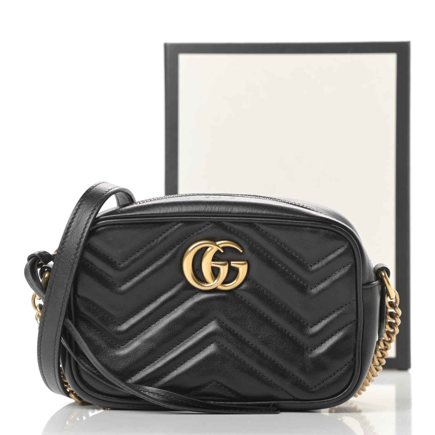 Gucci Calfskin Matelasse Mini GG Marmont Chain Shoulder Bag Black 18 of 18