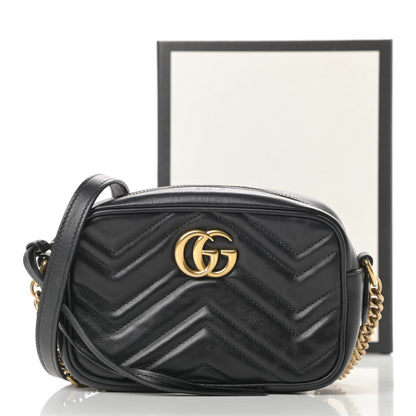 Gucci Calfskin Matelasse Mini GG Marmont Chain Shoulder Bag Black 18 of 18