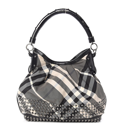 Burberry Nylon Beat Check Studded Hobo Black 1 of 22