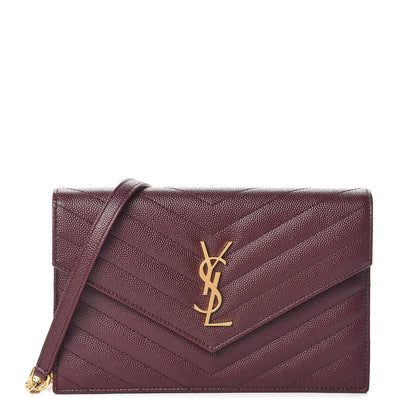 Saint Laurent Grain De Poudre Matelasse Chevron Monogram Envelope Chain Wallet Rouge Legion 1 of 11