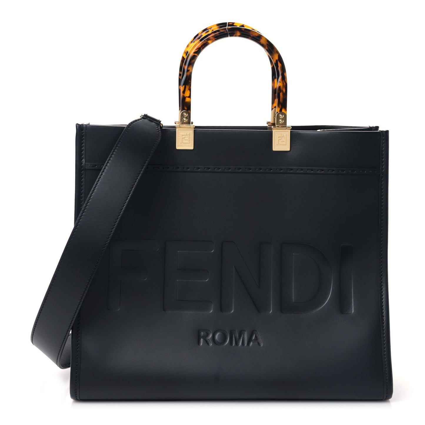 Vitello King Plexiglass Medium Fendi Sunshine Shopper Tote Black