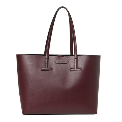 Tom Ford Grained Calfskin Small T Tote Bordeaux 2 of 12