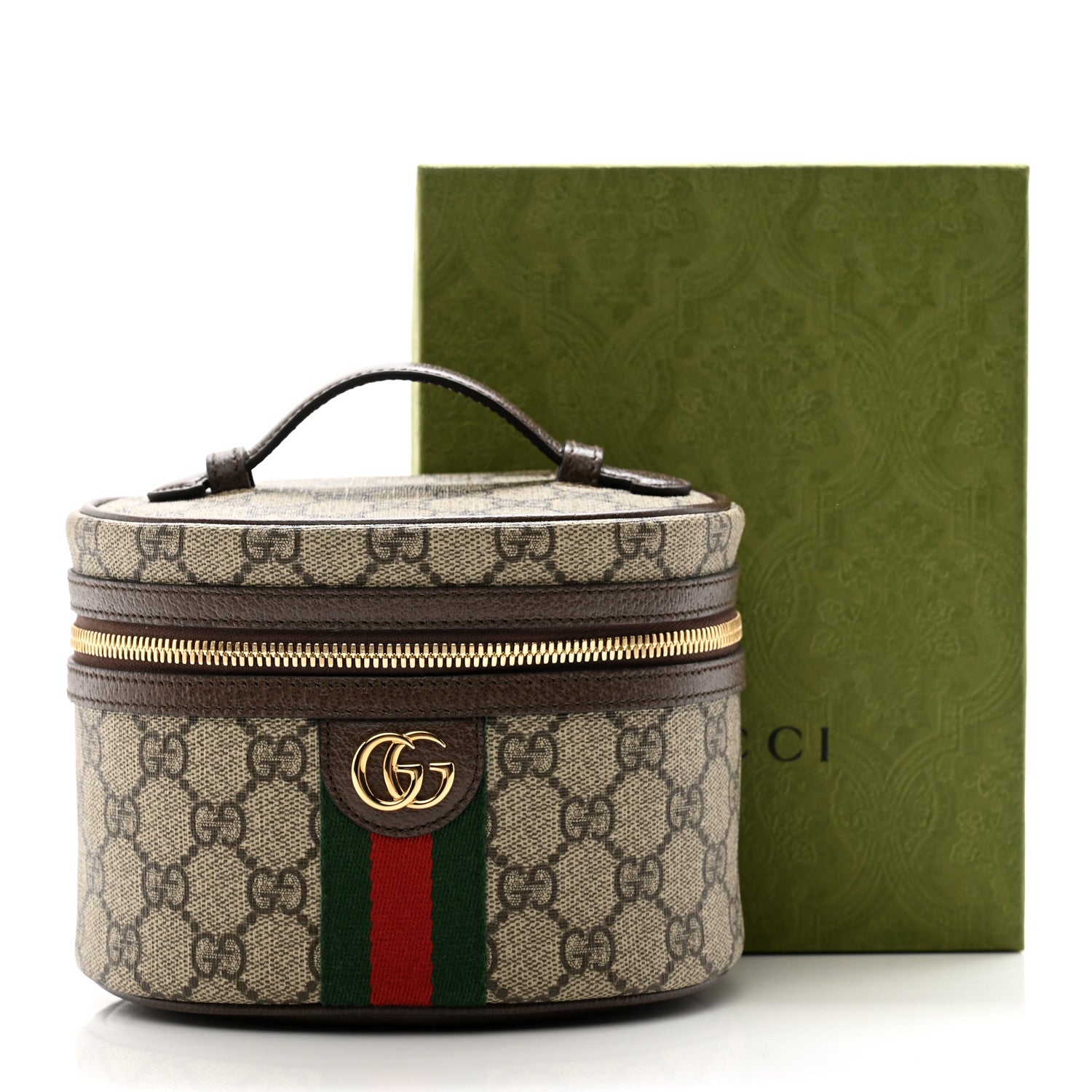 Gucci GG Supreme Monogram Textured Calfskin Web Ophidia Vanity Cosmetic Case Beige Ebony New Acero 8 of 8