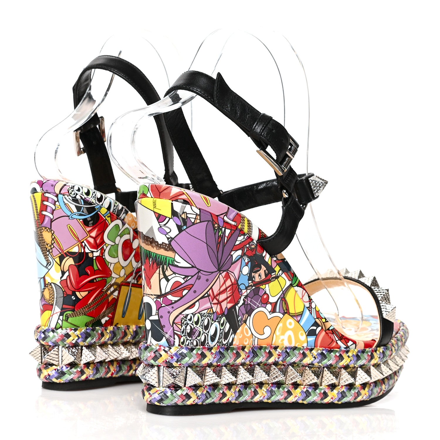 Christian Louboutin Patent Calfskin Super Loubi Print Pyraclou 110 Wedge Sandals 40 Black Multicolor 4 of 7