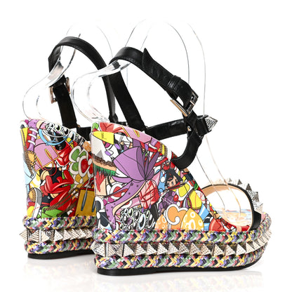 Christian Louboutin Patent Calfskin Super Loubi Print Pyraclou 110 Wedge Sandals 40 Black Multicolor 4 of 7