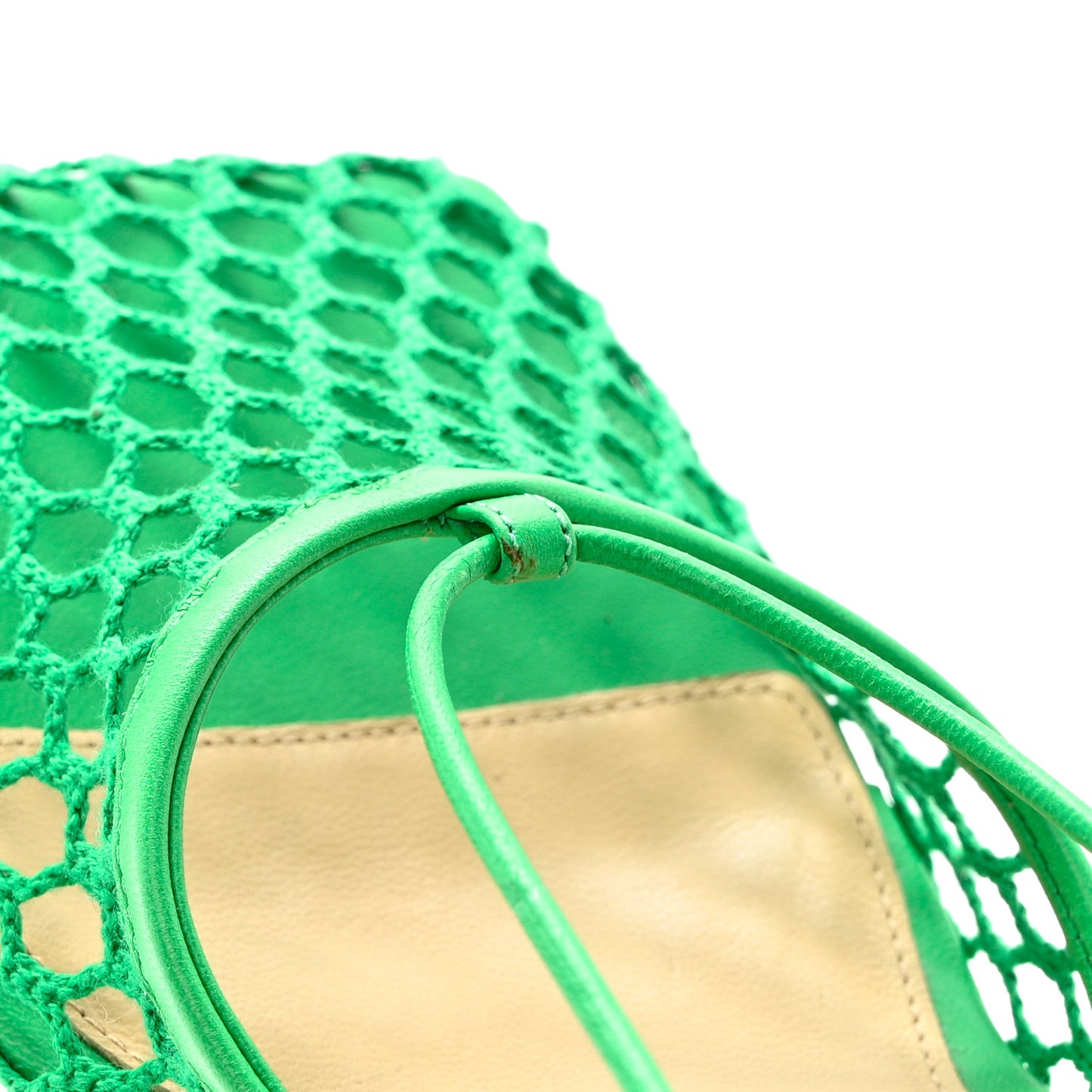 Mesh Nappa Stretch Ankle Tie 90mm Sandals 35 Grass